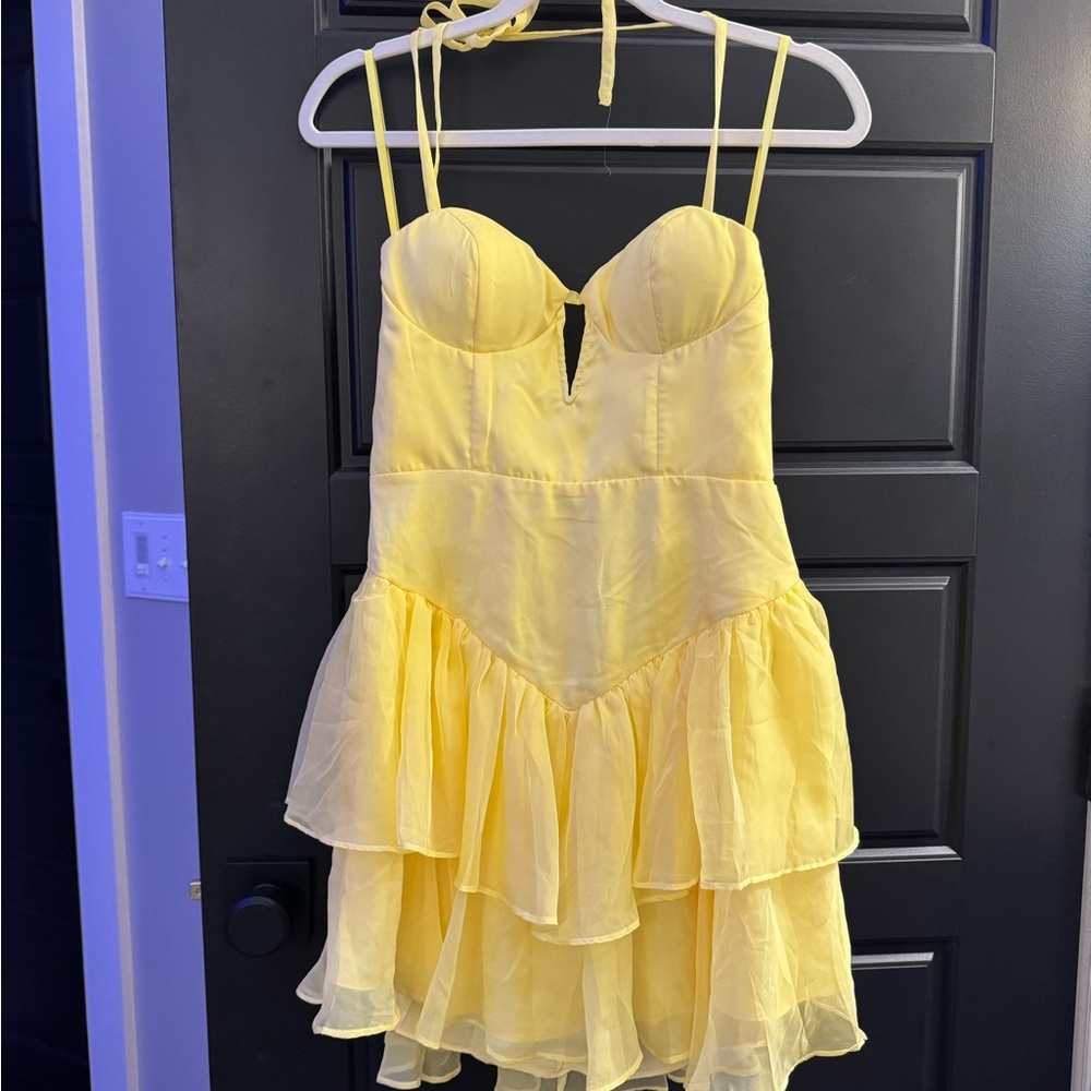 Yellow Ruffle Dress Mini Dress - Picture 2 of 4